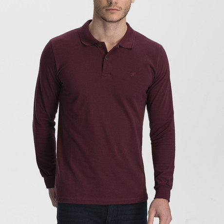 Long Sleeve Polo Neck T-Shirt // Plus Size // Burgundy (3X-Large)