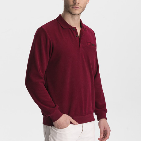 Thessaloniki Knitted Polo Neck Sweatshirt // Claret Red (Medium)