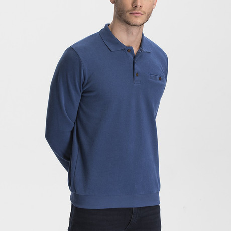 Thessaloniki Knitted Polo Neck Sweatshirt // Indigo (Medium)