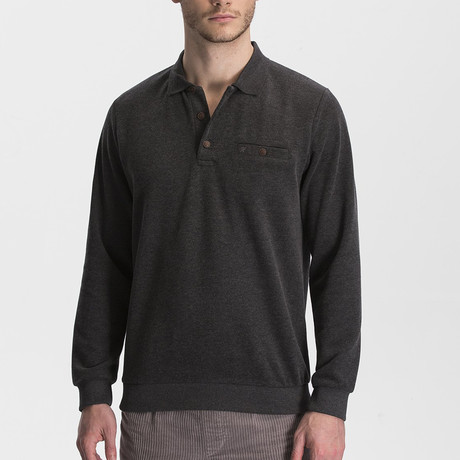 Thessaloniki Knitted Polo Neck Sweatshirt // Anthracite (Medium)