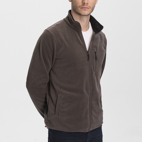 Long Zipper Fleece Jacket // Brown (Medium)