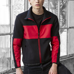 Mixed Media Funnel Jacket // Black + Red (S)