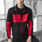 Mixed Media Funnel Jacket // Black + Red (S)