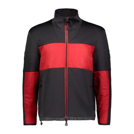 Mixed Media Funnel Jacket // Black + Red (S)