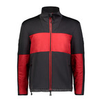 Mixed Media Funnel Jacket // Black + Red (S)