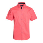 Geometric Pattern Cotton Short Sleeve Shirt // Coral (M)