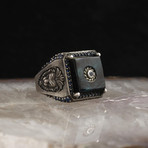 Lion Ring // Blue Amber 925 Sterling Silver (8.5)