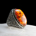 Large Amber Ring // 925 Sterling Silver (5.5)