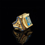 King's Throne Ring // Aquamarine Gold Coated 925 Sterling Silver (8.5)