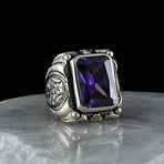 Large Amethyst Ring // 925 Sterling Silver (6.5)