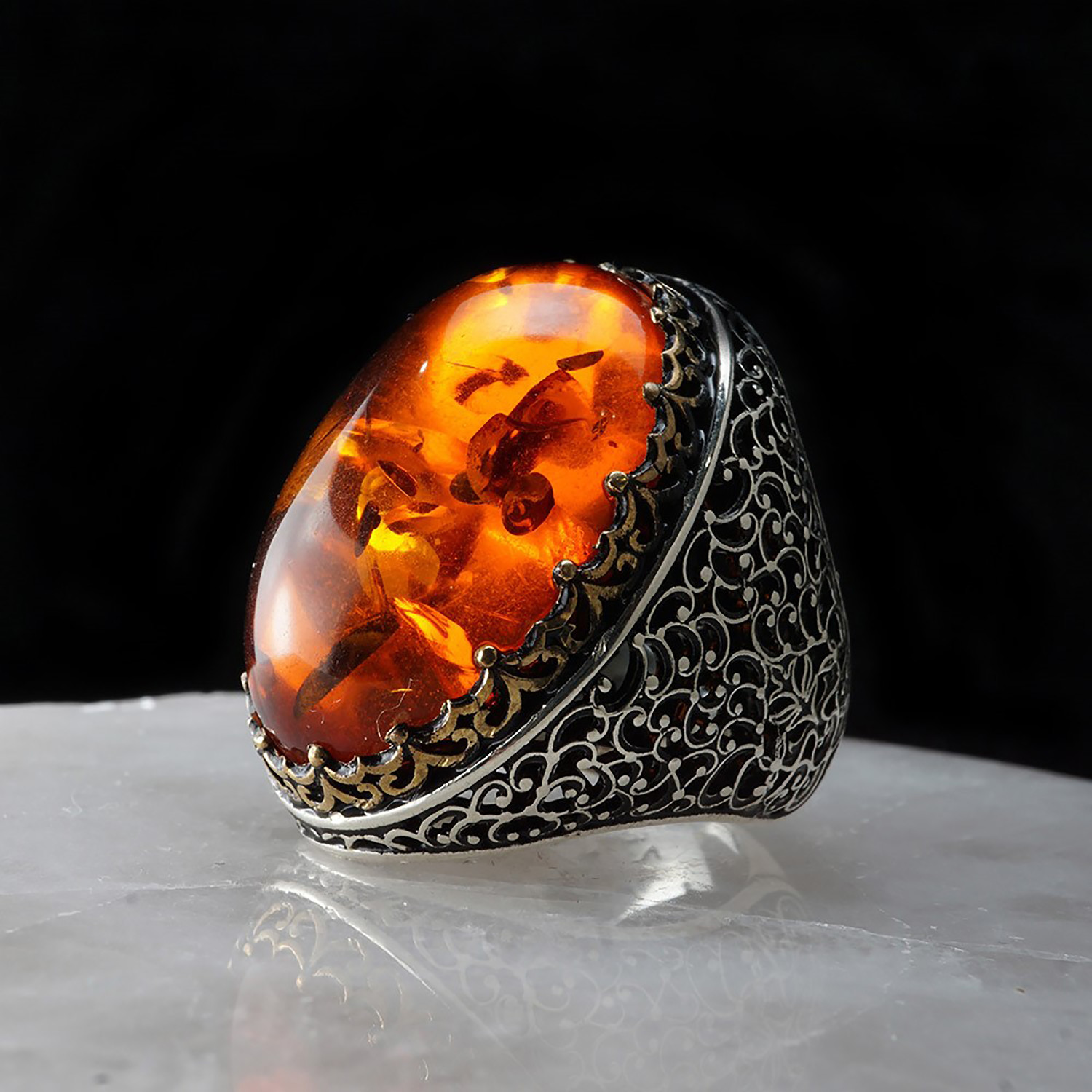 Large Amber Ring // 925 Sterling Silver (6) - Ephesus PERMANENT STORE ...