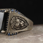 Lion Ring // Blue Amber 925 Sterling Silver (7.5)