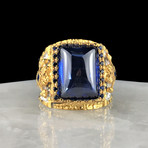 Blue CZ Ring // Gold Coated 925 Sterling Silver (5.5)