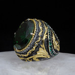 Large Emerald Ring // 925 Sterling Silver (7.5)