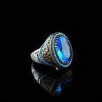 Blue Topaz + Turquoise Stones Ring // 925 Sterling Silver (8.5)