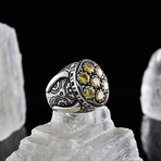 Yellow Topaz Hand Engraved Ring // 925 Sterling Silver (5.5)