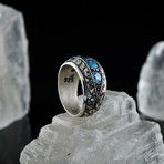 5 Stone Aquamarine Wedding Band // 925 Sterling Silver (5.5)
