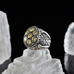 Yellow Topaz Hand Engraved Ring // 925 Sterling Silver (5.5)