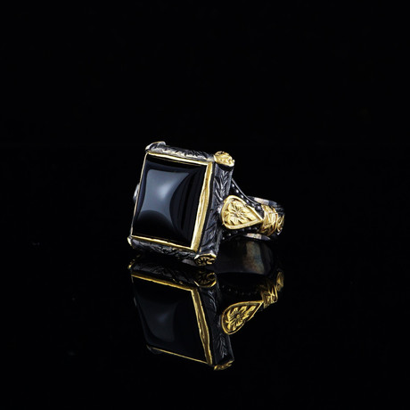 Men's Onyx Rhodium Enhanced Ring // Gold Coated 925 Sterling Silver (7)