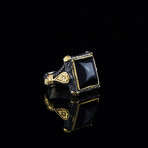 Men's Onyx Rhodium Enhanced Ring // Gold Coated 925 Sterling Silver (6.5)