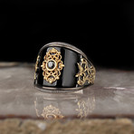 Black Onyx + Rhodium Enhancement Ring // Gold Coated 925 Sterling Silver (8.5)