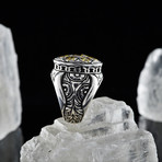 Yellow Topaz Hand Engraved Ring // 925 Sterling Silver (6.5)