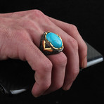 Turquoise Rhodium Enhanced Ring // Gold Coated 925 Sterling Silver (8)