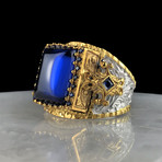 Blue CZ Ring // Gold Coated 925 Sterling Silver (8.5)