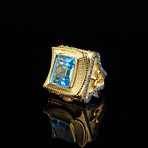King's Throne Ring // Aquamarine Gold Coated 925 Sterling Silver (5.5)