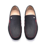 Perforated Leather Casual Driver // Black Nubuck (US: 7)