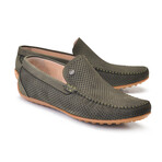 Perforated Leather Casual Driver // Green Nubak (US: 9)
