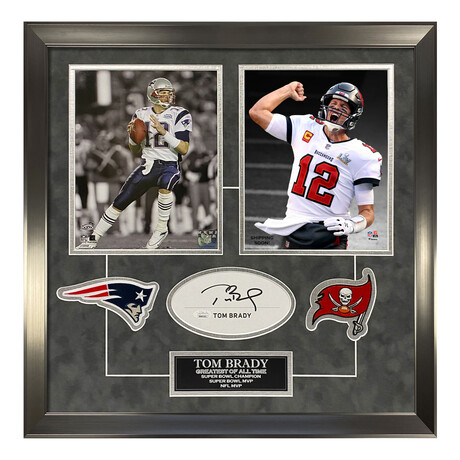 Tom Brady // Pats + Bucs Double Photo Cut // Framed + Signed ...