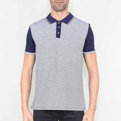 Quinn Striped Polo Shirt // Navy Blue (X-Large)