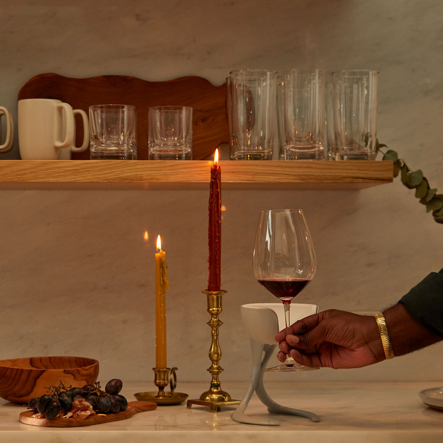 VoChill Stemmed Wine Glass Chiller Pair + 2 Extra Chill Cradles | Stone | Best Wine Gift