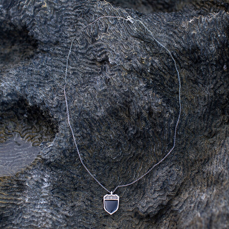 Signet Black Onyx Shield Necklace // Silver