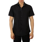 Solid Short Sleeve Button Up Shirt // Black (XL)