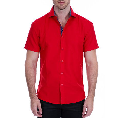 Solid Short Sleeve Button Up Shirt // Red (XS)