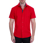 Solid Short Sleeve Button Up Shirt // Red (XS)