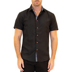 Solid Short Sleeve Button Up Shirt // Black + Red (XL)