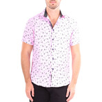 Palm Tree Short Sleeve Button Up Shirt // Pink (L)