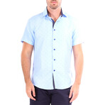 Patterned Short Sleeve Button Up Shirt // Blue (M)