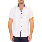 Patterned Short Sleeve Button Up Shirt // White (L)