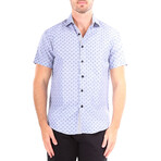 Fleur De Lis Short Sleeve Button Up Shirt // Blue (XL)