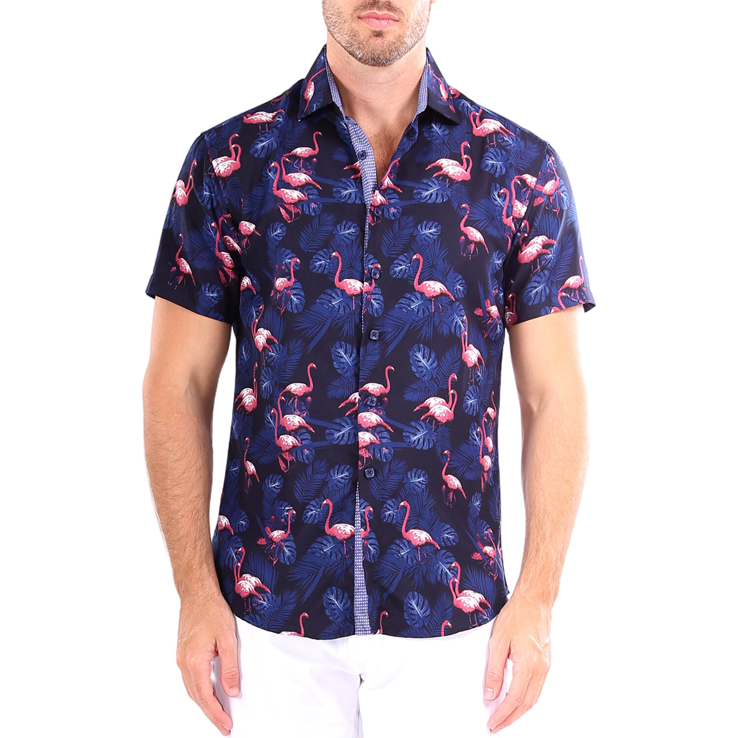 Flamingo Short Sleeve Button Up Shirt // Navy (XS) - BESPOKE - Touch of ...