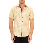 Fleur De Lis Short Sleeve Button Up Shirt // Yellow (2XL)