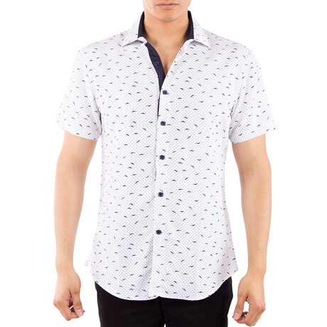 By The Seashore' Bird Short Sleeve Button Up Shirt // White (XS)