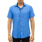 Tiny Floral Short Sleeve Button Up Shirt // Blue (3XL)