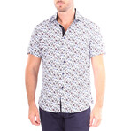 Floral Short Sleeve Button Up Shirt // White (S)