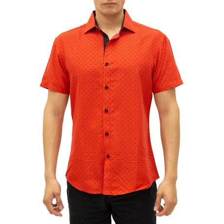Dotted Short Sleeve Button Up Shirt // Red (XS)