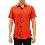 Dotted Short Sleeve Button Up Shirt // Red (L)